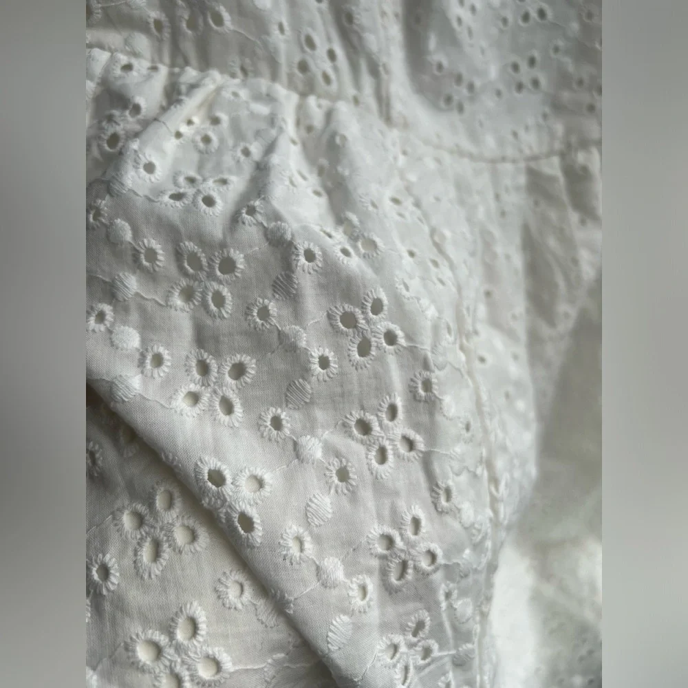 🆕SELF E Embroidered White Eyelet Tie-Strap Mini Dress Size L Cotton Summer - Picture 9 of 15